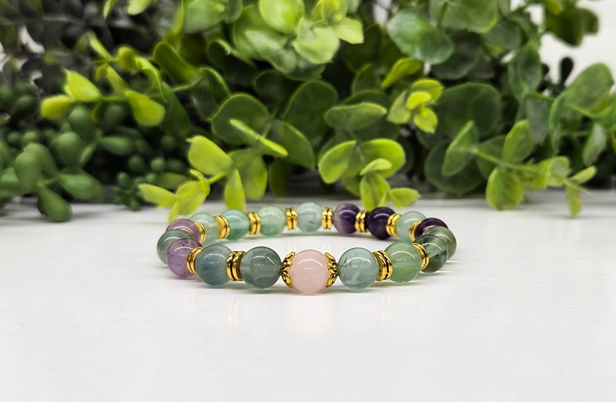 INNER PEACE - Rainbow Fluorite/Rose Quartz Bracelet 8mm