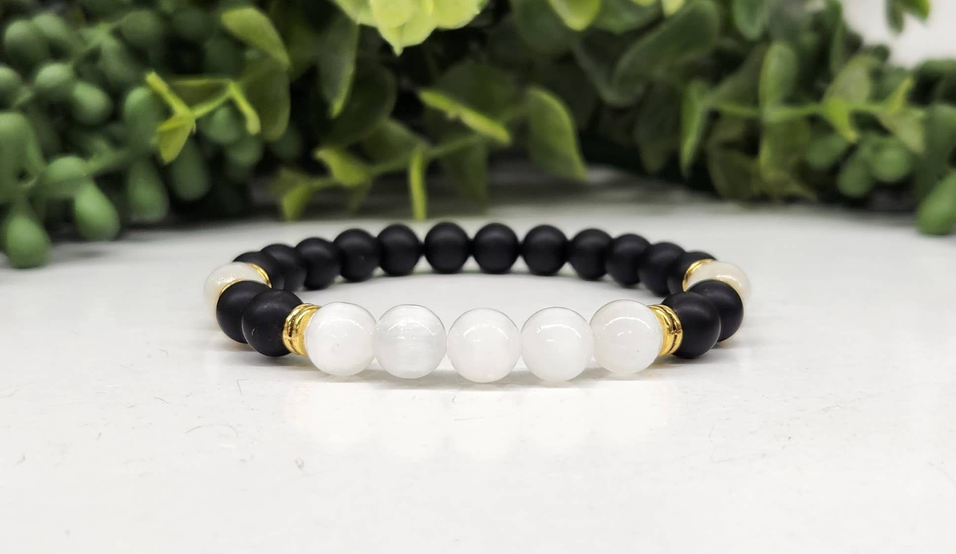 CLEANSING - Black Obsidian-Matte/Selenite Bracelet 8mm