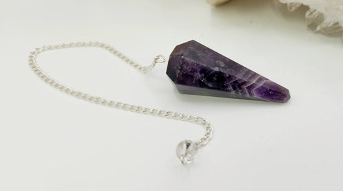 Chevron Amethyst Pendulum w/Silver Plated Chain
