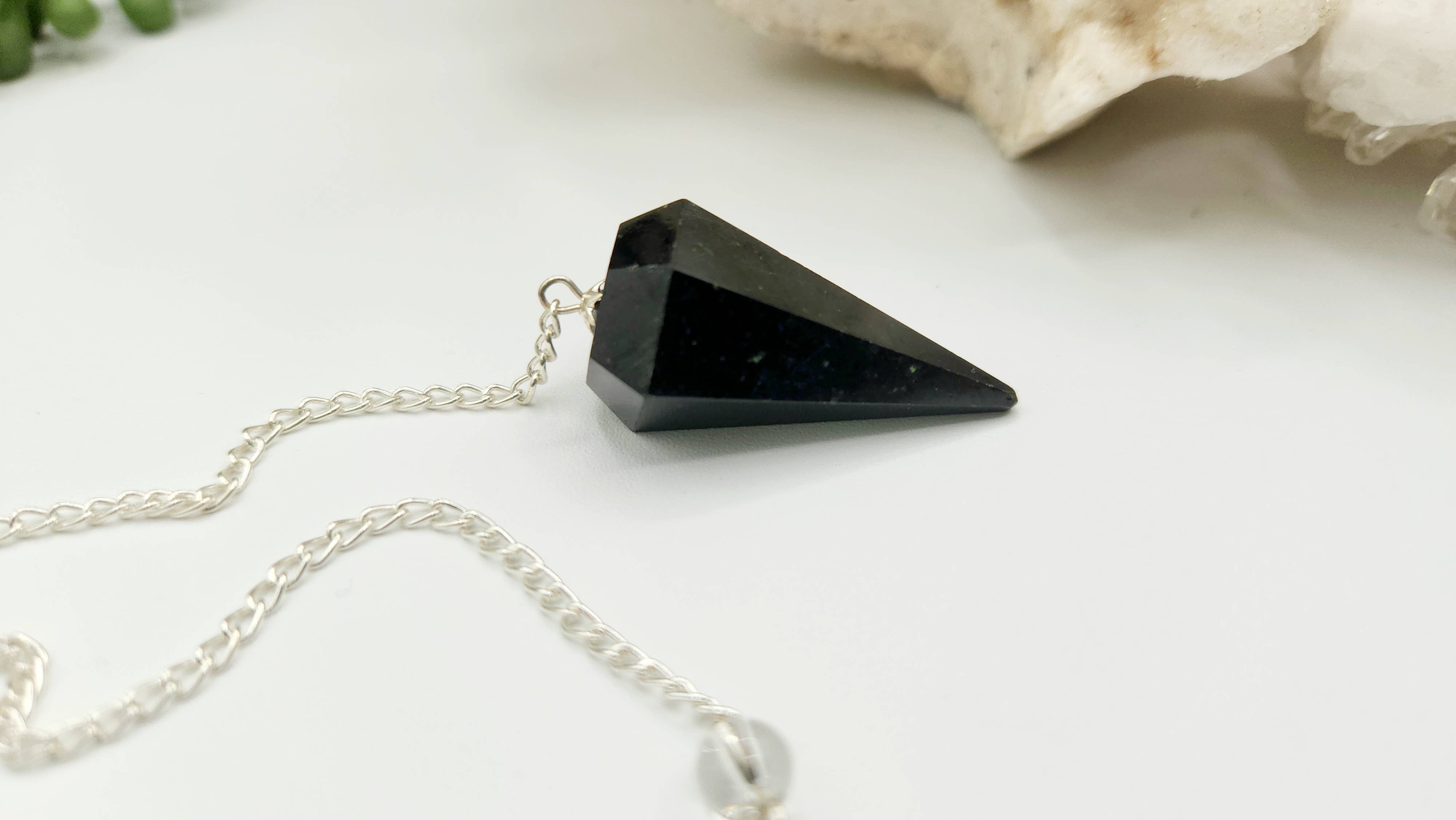 Black Tourmaline Pendulum w/Silver Plated Chain
