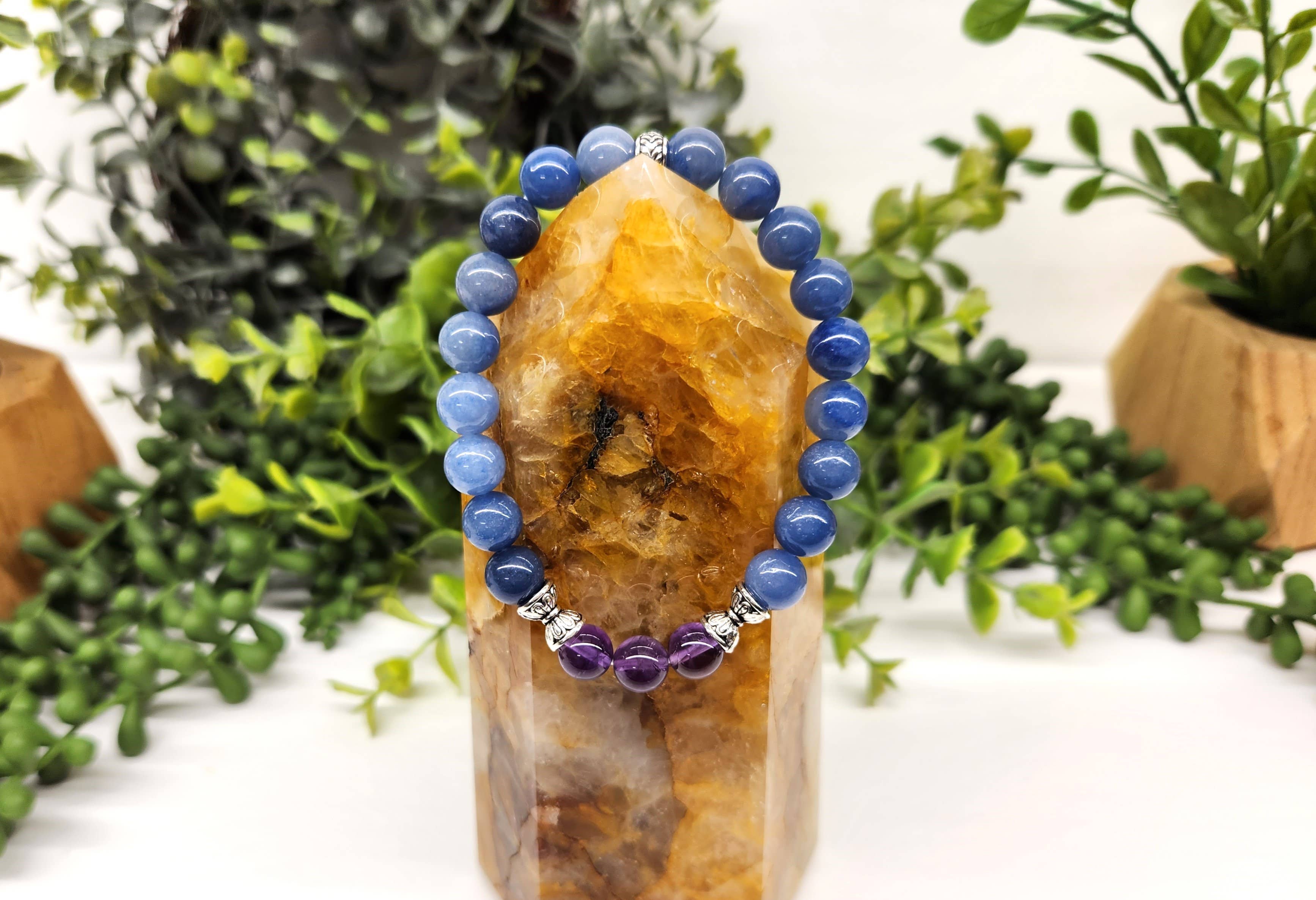 ANXIETY SUPPORT- Amethyst(center)/Blue Aventurine Bracelet 8mm