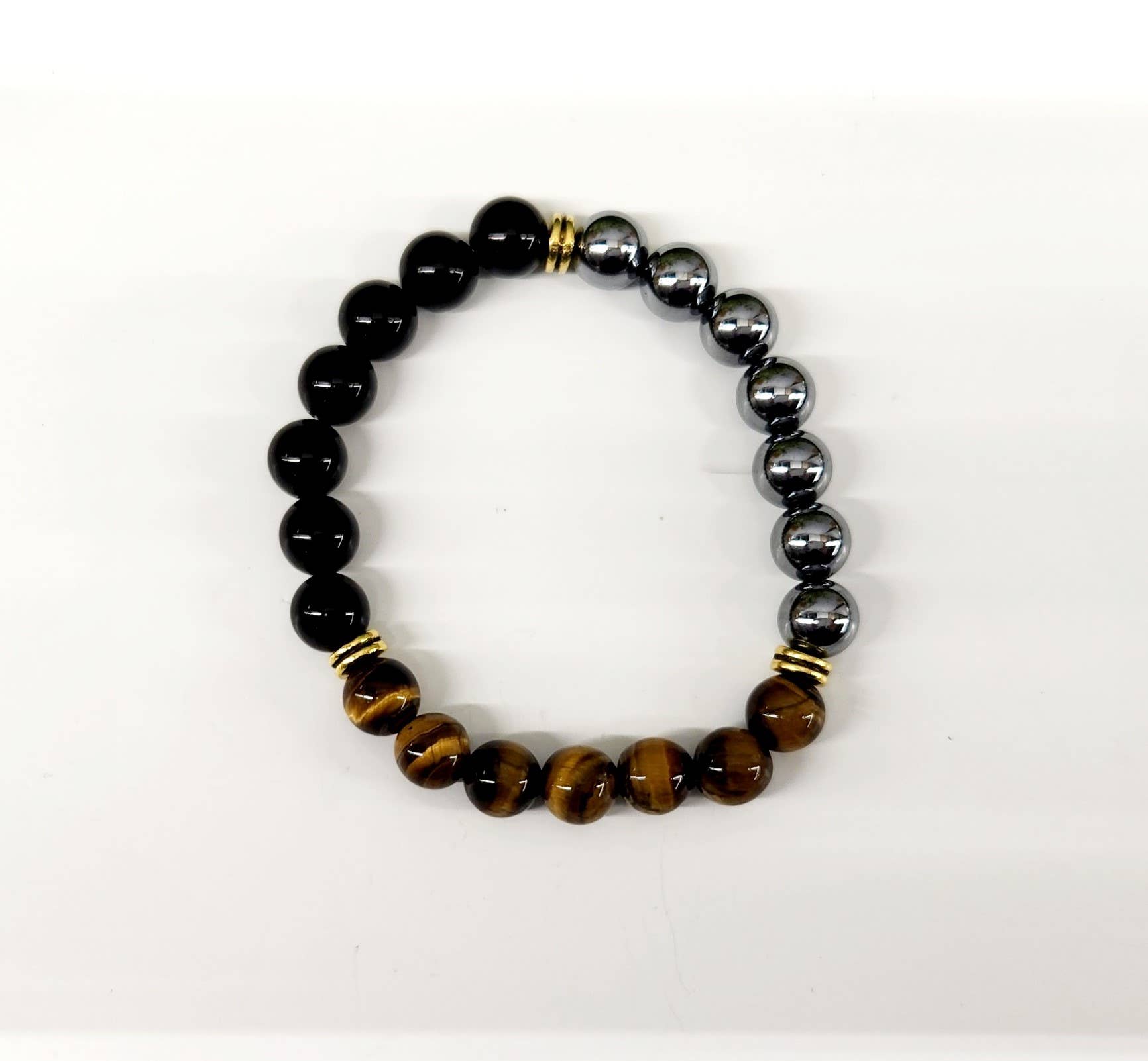 TRIPLE PROTECTION- Hematite/Tiger Eye/Blk Obsidian Bracelet 8mm