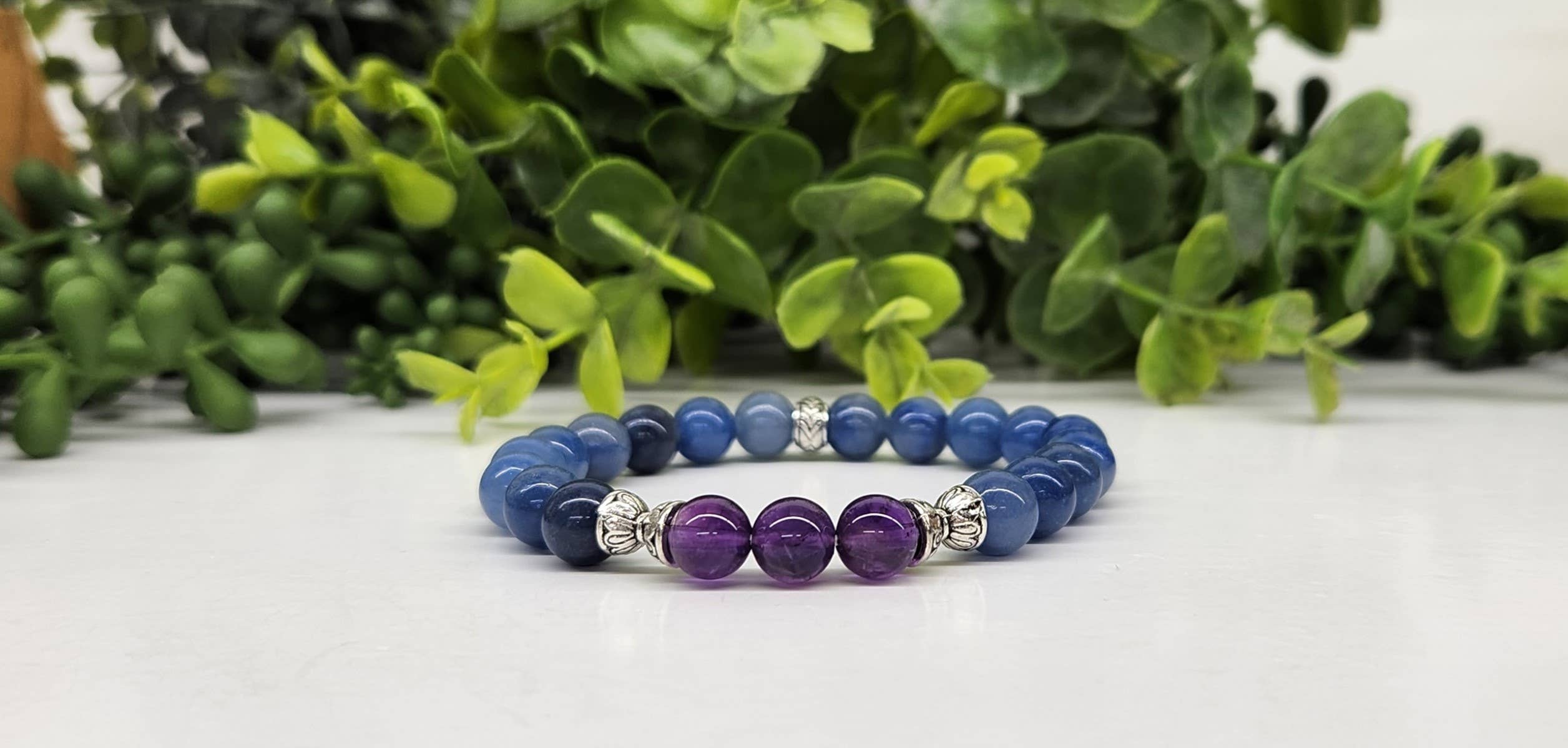 ANXIETY SUPPORT- Amethyst(center)/Blue Aventurine Bracelet 8mm
