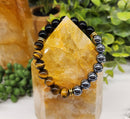 TRIPLE PROTECTION- Hematite/Tiger Eye/Blk Obsidian Bracelet 8mm