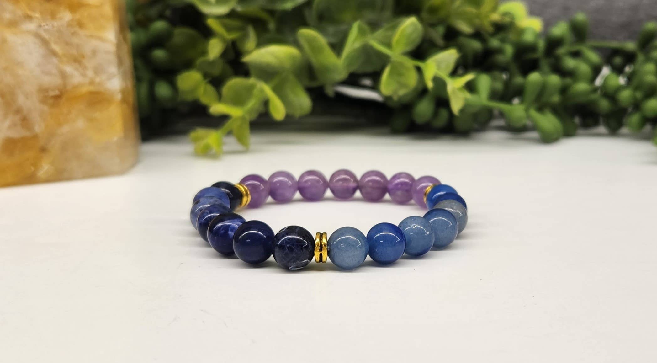 ANXIETY RELIEF-Blue Aventurine/Sodalite/Amethyst Bracelet 8mm