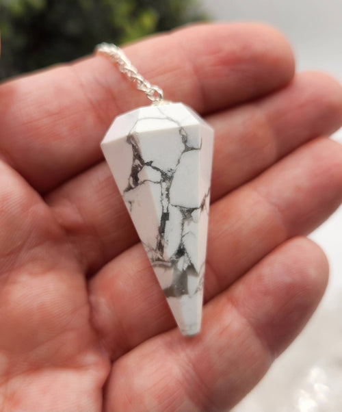 White Howlite Pendulum w/Silver Plated Chain