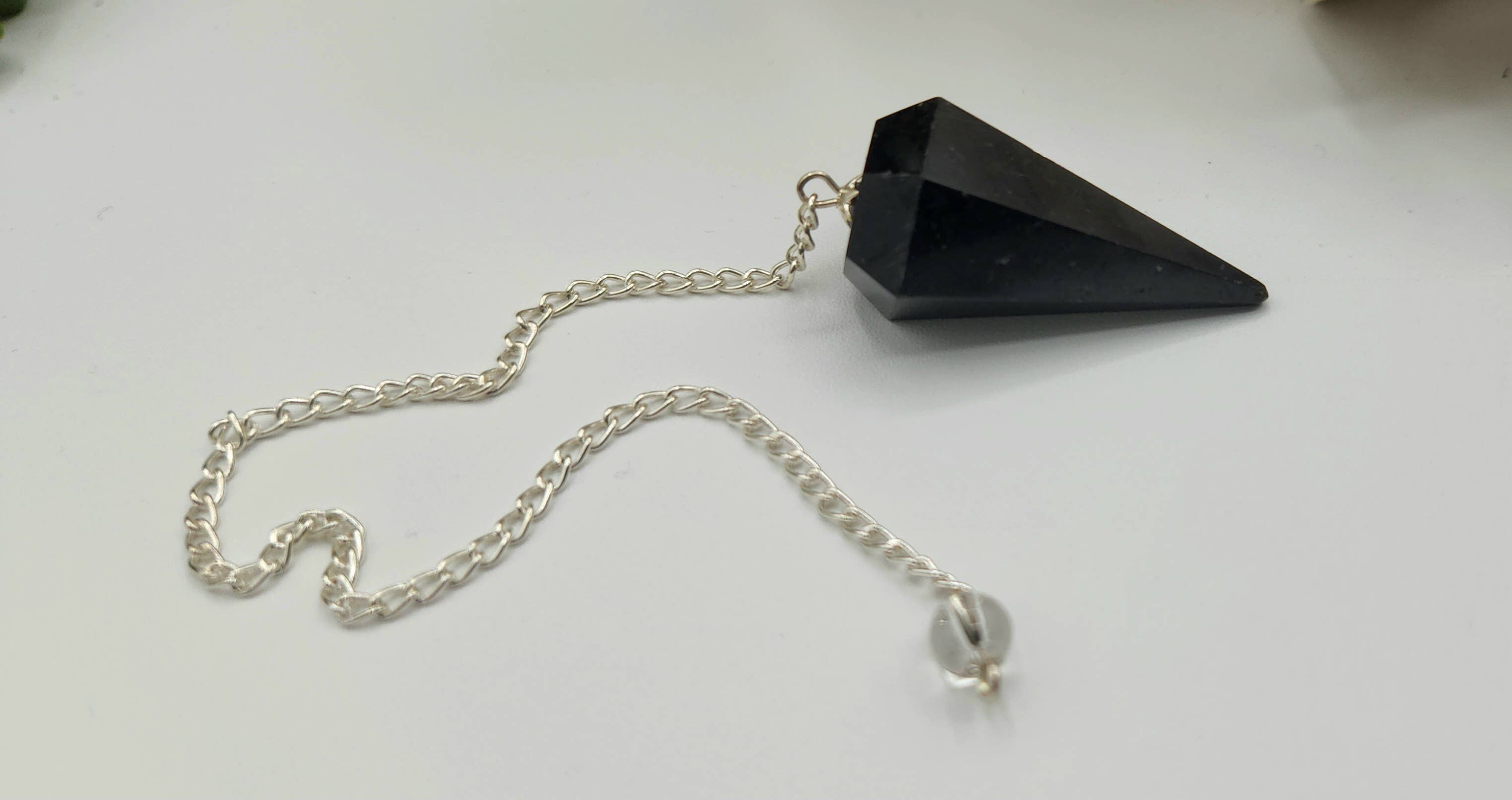 Black Tourmaline Pendulum w/Silver Plated Chain
