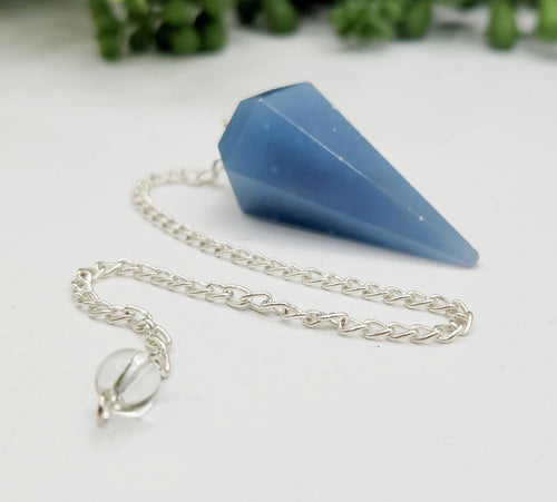 Angelite Pendulum w/Silver Plated Chain & Clear Quartz Bead