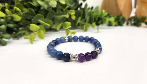 ANXIETY SUPPORT- Amethyst(center)/Blue Aventurine Bracelet 8mm
